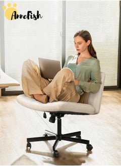 AnneFish Criss Cross Chair with Wheels Fabric Padded Armless Cross Legged Office Desk Chair for Home Office Modern Swivel Height Adjustable Wide Seat Computer Task Vanity Chair  - Image 2