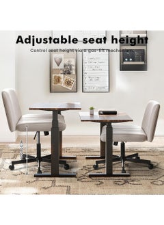 AnneFish Criss Cross Chair with Wheels Fabric Padded Armless Cross Legged Office Desk Chair for Home Office Modern Swivel Height Adjustable Wide Seat Computer Task Vanity Chair  - Image 4