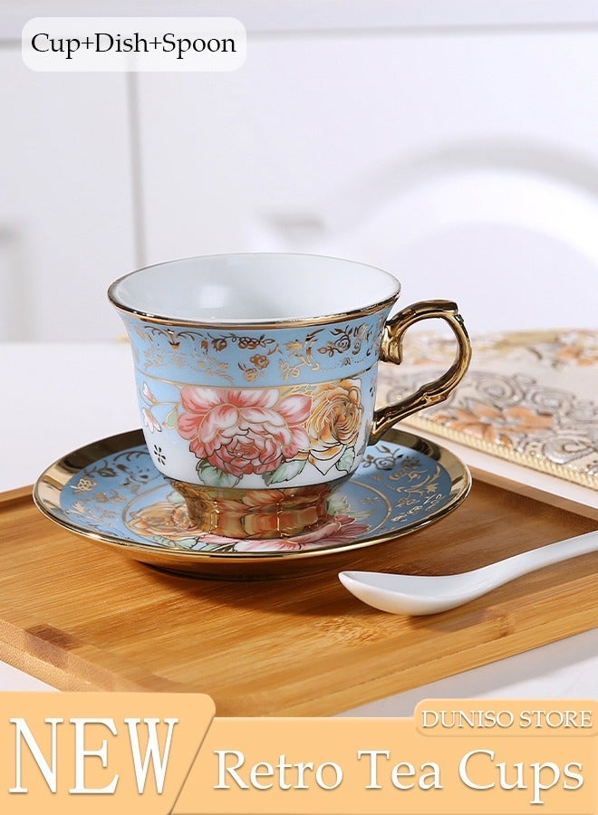 DUNISO French Retro Phnom Penh Tea Cups and Saucers Set Porcelain Tea Set for Tea Party Afternoon Tea Cups Saucer for Coffee Milk Kitchen and Drawing Room - Image 1