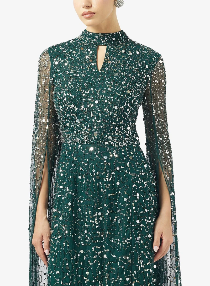 Amelia Rose  Cape Sleeve Key Hole Neck Dress for Women | Best Price UAE