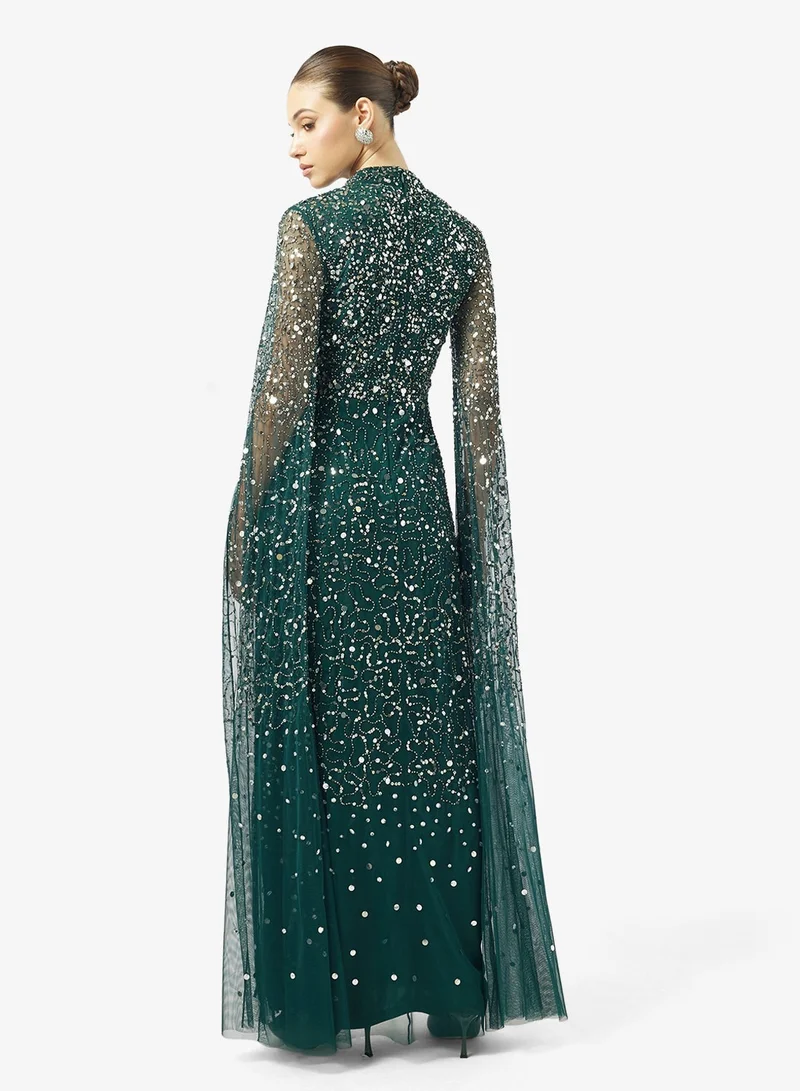 Amelia Rose  Cape Sleeve Key Hole Neck Dress for Women | Best Price UAE