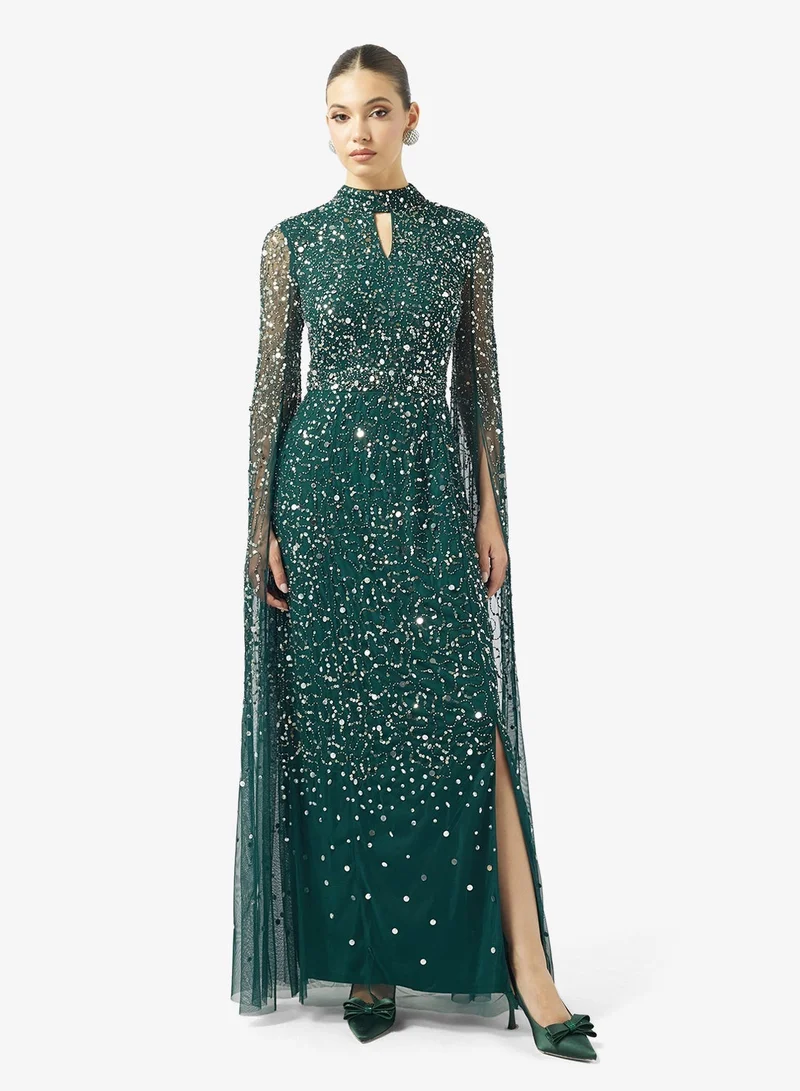 Amelia Rose  Cape Sleeve Key Hole Neck Dress for Women | Best Price UAE
