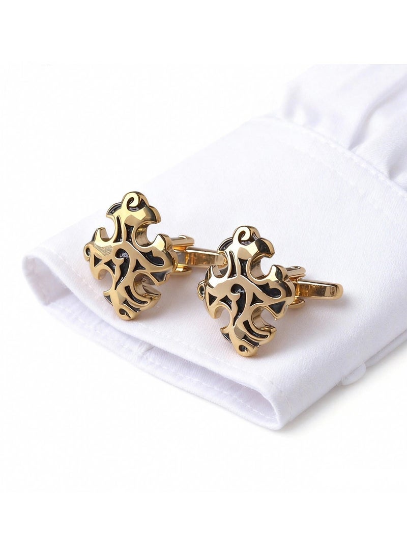 DB Innov. Cufflinks, Golden Premium Vintage Type Cufflinks, 2 PCS for One Set Premium Copper Jewelry Specially Design for Men's Shirt Wedding Business Gift with Delicate Package Box. - Image 1