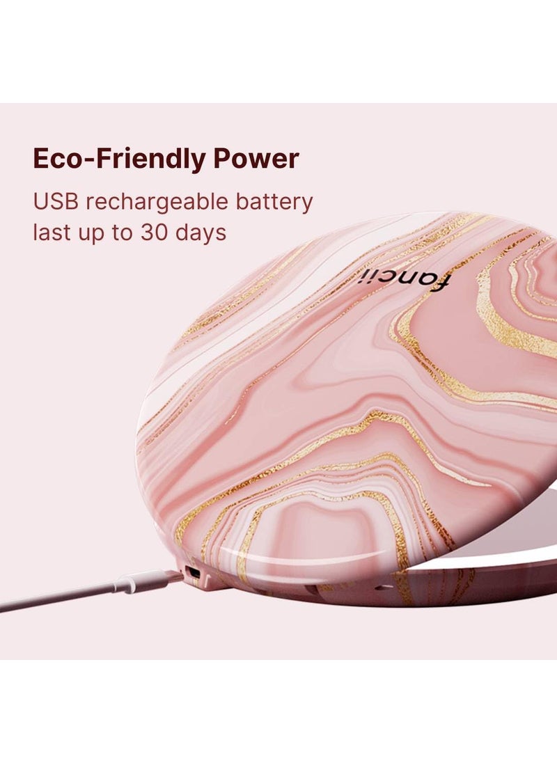 Fancii Fancii Taylor LED Lighted Travel Makeup Mirror Rechargeable 10x 1x Magnifying TruGlow Lighting System XL Large 5 Wide  Compact Mirror for Purses Marble Rose  - Image 3