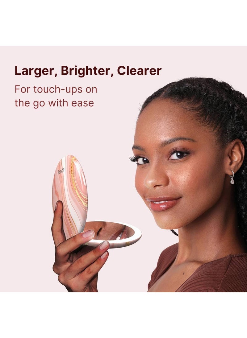 Fancii Fancii Taylor LED Lighted Travel Makeup Mirror Rechargeable 10x 1x Magnifying TruGlow Lighting System XL Large 5 Wide  Compact Mirror for Purses Marble Rose  - Image 2