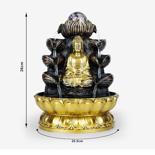 HOME ELEMENTS Tabletop Lord Buddha Waterfall Fountain with Crystal Ball for Home Decor Desktop Showpiece Fountain for Living Room Housewarming Gift Office Zen Water Fountain-20.5x20.5x26cm (FT_07) - Image 5