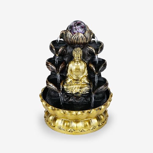 HOME ELEMENTS Tabletop Lord Buddha Waterfall Fountain with Crystal Ball for Home Decor Desktop Showpiece Fountain for Living Room Housewarming Gift Office Zen Water Fountain-20.5x20.5x26cm (FT_07) - Image 2