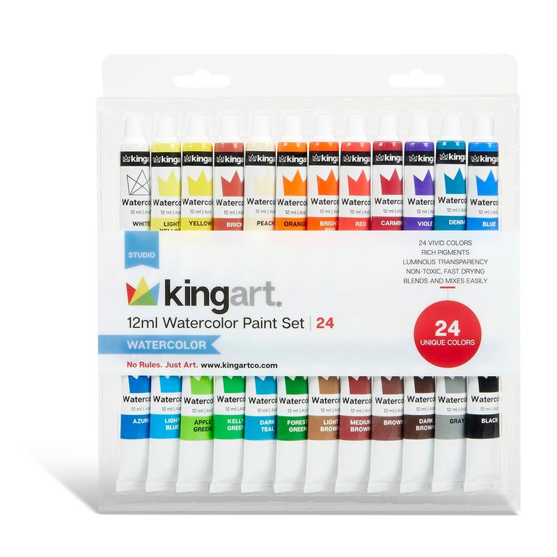 KINGART Studio Watercolor Paint 12ml 4oz Set of 24 Colors