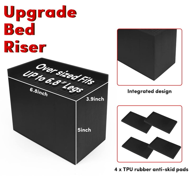 DEDU Bed Risers 5 Inch Heavy Duty 4 Pack, Furniture Risers L Shaped Oversized, Couch Risers Supports Up to 11000 Lbs for Sofas, Bed, Couch, Desk, Chair (Black) - Image 2