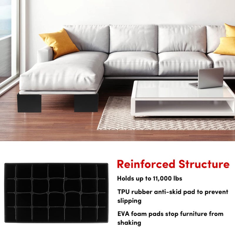 DEDU Bed Risers 5 Inch Heavy Duty 4 Pack, Furniture Risers L Shaped Oversized, Couch Risers Supports Up to 11000 Lbs for Sofas, Bed, Couch, Desk, Chair (Black) - Image 5