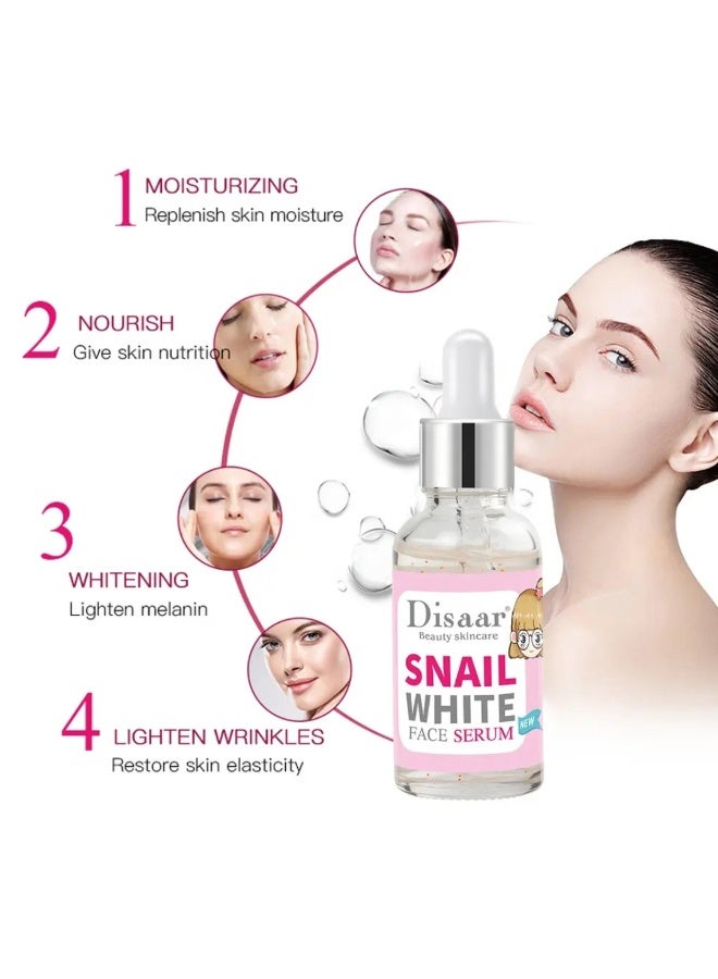Disaar سيروم الوجه الأبيض من الحلزون 30 مل للعناية بالبشرة المتقدمة، مغذي، مبيض، مشرق، لعلاج حب الشباب، مرطب، علاج للوجه، مرطب مضاد للتجاعيد، مضاد للشيخوخة، جوهر مبيض - Image 4