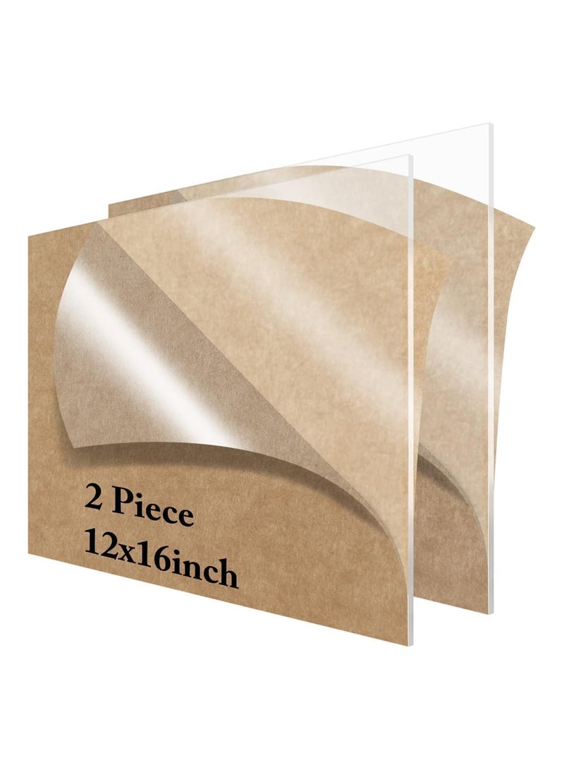 TPGP 2 Pieces 12" x 16"Acrylic Sheet Clear  1/8”Thick (3mm) Transparent Plastic Plexi Glass Board with Protective Paper for Signs, Clear Acrylic Sheet Plastic Sheeting - Image 1
