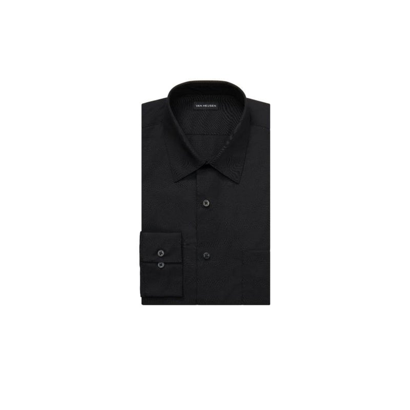 Van Heusen قميص رسمي للرجال من فان هيوزن بتصميم ضيق، قطن بوبلين سادة، أسود، 16.5" رقبة 36"-37" كم - Image 3