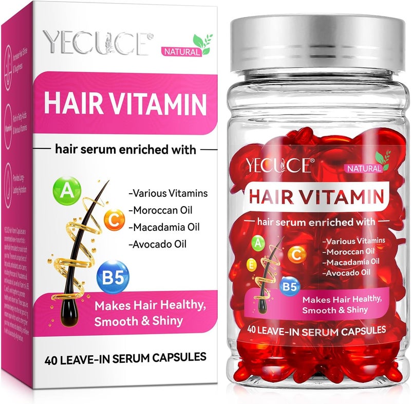 Yecuce Hair Care Oil Capsules, with Argan Avocado Oil, Can Enhance Hair Strength and Shine, Hair Care Capsules are Suitable for Dry and Curly Hair, No Need to Rinse Unisex 40 Capsules. - Image 1