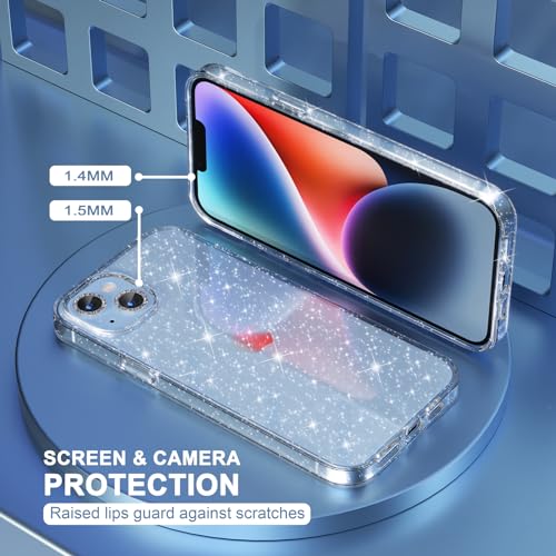 Choiche Compatible for iPhone 14 Case Women Phone Case, Cute Bling Sparkly, Military Grade Drop Protection, 2 Diamond Camera Lens Covers, 2 Tempered Glass Protectors, 6.1 inch (Glitter Clear) - Image 4