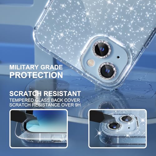 Choiche Compatible for iPhone 14 Case Women Phone Case, Cute Bling Sparkly, Military Grade Drop Protection, 2 Diamond Camera Lens Covers, 2 Tempered Glass Protectors, 6.1 inch (Glitter Clear) - Image 5