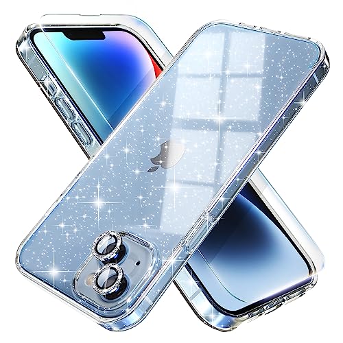 Choiche Compatible for iPhone 14 Case Women Phone Case, Cute Bling Sparkly, Military Grade Drop Protection, 2 Diamond Camera Lens Covers, 2 Tempered Glass Protectors, 6.1 inch (Glitter Clear) - Image 1