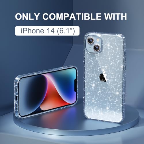 Choiche Compatible for iPhone 14 Case Women Phone Case, Cute Bling Sparkly, Military Grade Drop Protection, 2 Diamond Camera Lens Covers, 2 Tempered Glass Protectors, 6.1 inch (Glitter Clear) - Image 2