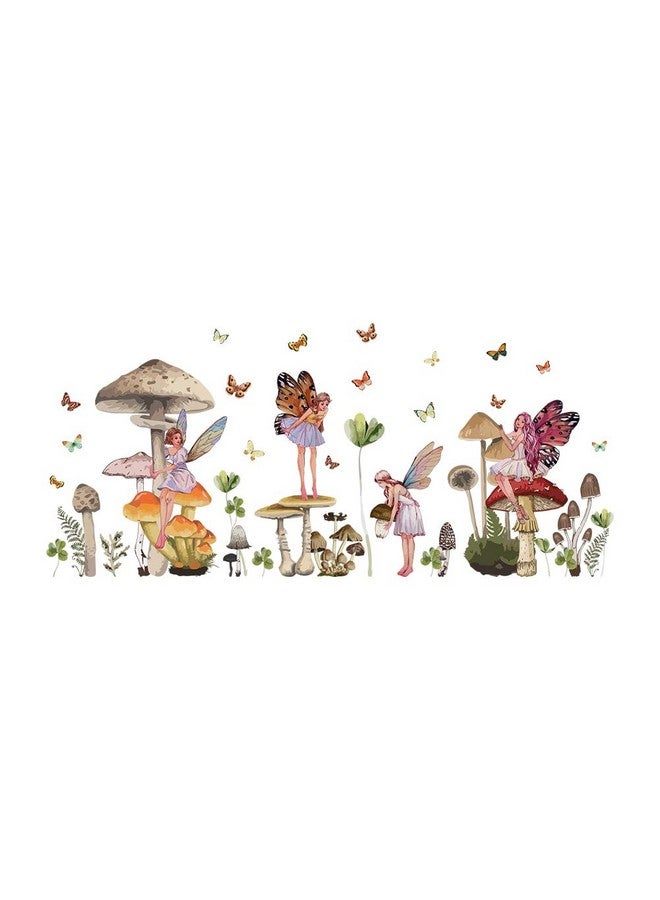 SUPERDANT Mushroom Fairy Wall Stickers Colorful Forest Wall Decor for Girls Bedroom Cute Fairy Princess with Butterfly Wings Decal for Babies Girls Room Playroom Nursery Decoration - Image 1