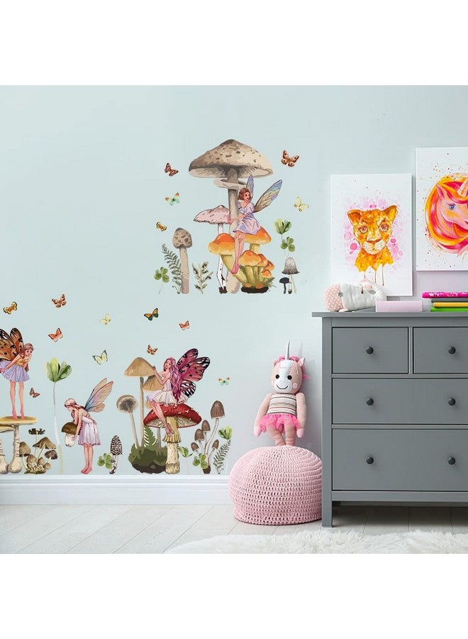 SUPERDANT Mushroom Fairy Wall Stickers Colorful Forest Wall Decor for Girls Bedroom Cute Fairy Princess with Butterfly Wings Decal for Babies Girls Room Playroom Nursery Decoration - Image 4