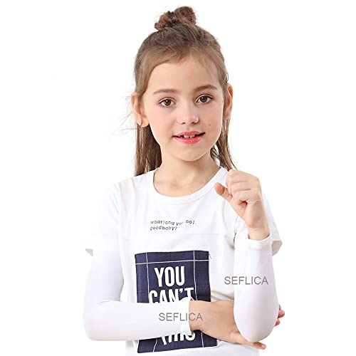 SEFLICA Arm Sleeves for Kids, Child, UPF 50 UV Sun Protection Cooling Sleeves to Cover Arms for Girls, Boys, Babies, Toddlers, Children for Sports and Arm Cover/Shield 1 Pair - White - Image 1