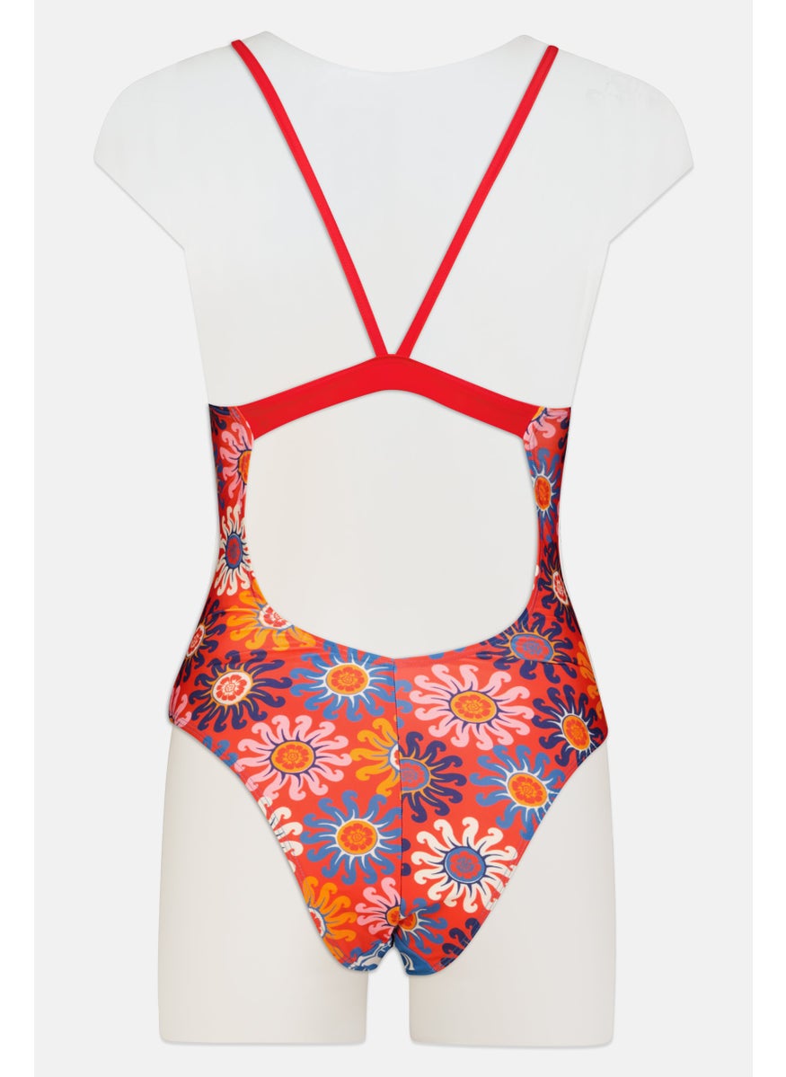 Adidas Women Graphic Printed Non Padded Competitive Swimsuit, Multicolor  - Image 2