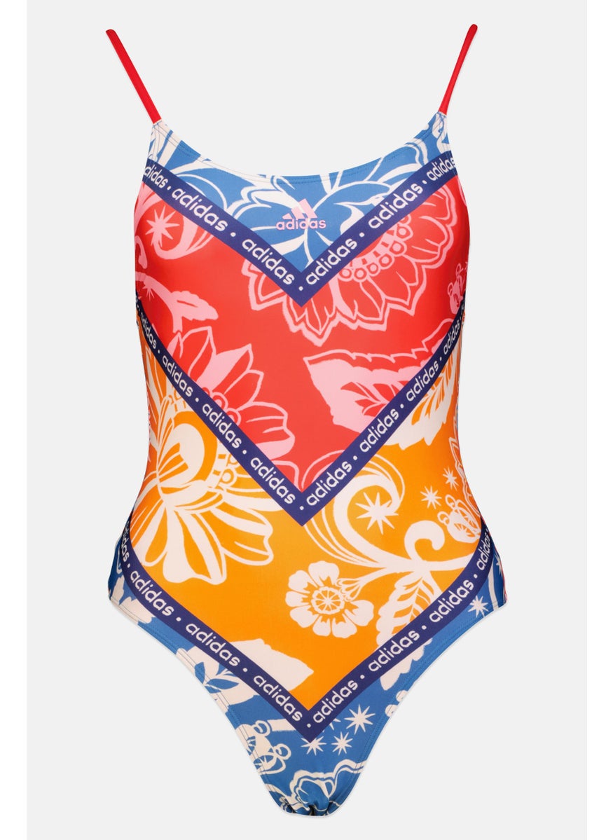 Adidas Women Graphic Printed Non Padded Competitive Swimsuit, Multicolor  - Image 1