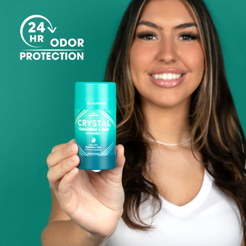 CRYSTAL ESSENCE Crystal Magnesium Solid Stick Natural Deodorant, Non-Irritating Aluminum Free Deodorant for Men or Women, Safely and Effectively Fights Odor, Baking Soda Free, Cucumber + Mint, 2.5 oz - Image 2