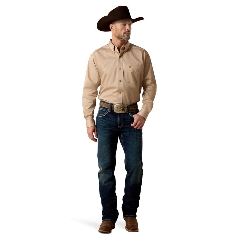 Ariat Solid Twill Classic Fit Shirt-Men's Long Sleeve Western Button-Down, Khaki, X-Large - Image 4