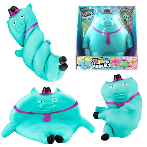 The Orb Factory ORB Funkee Animalz Jumbo Pig with Hat Teal Big 45 lb Stretchy Pig Funny Squishy Squeeze for Stress Relief Novelty Sensory and Fidget Collectible Funkee Animals Toys for Kids and Adults - Image 1
