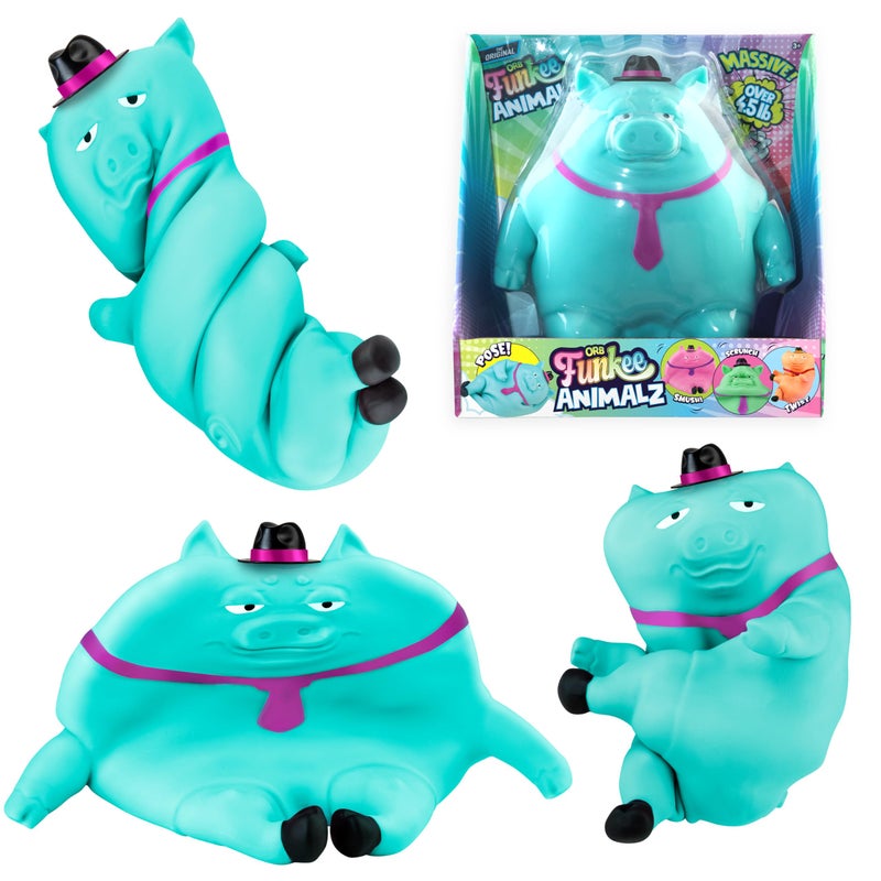 The Orb Factory ORB Funkee Animalz Jumbo Pig with Hat Teal Big 45 lb Stretchy Pig Funny Squishy Squeeze for Stress Relief Novelty Sensory and Fidget Collectible Funkee Animals Toys for Kids and Adults - Image 3