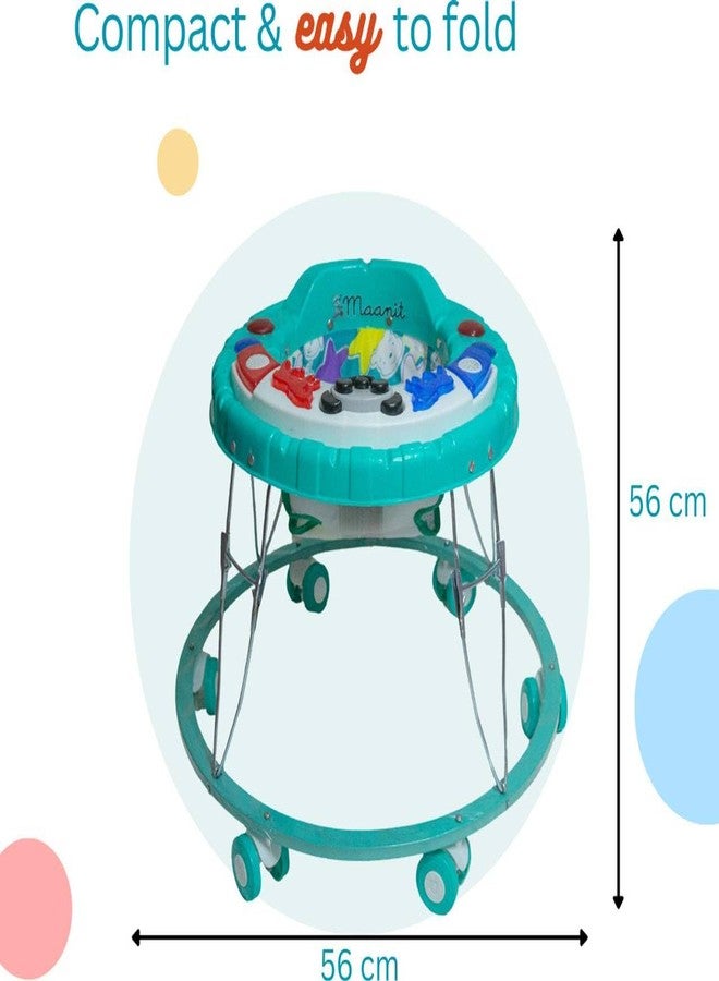 Maanit Musical Activity Walker for 6-24 Months with Cushioned Seat, 360° Rotating Wheels, 6-Wheel Adjustable Foldable Baby Walker, Walker for Toddlers (Green) - Image 3