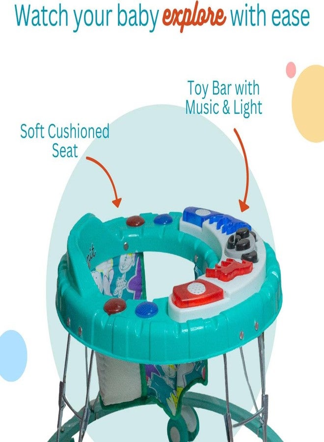 Maanit Musical Activity Walker for 6-24 Months with Cushioned Seat, 360° Rotating Wheels, 6-Wheel Adjustable Foldable Baby Walker, Walker for Toddlers (Green) - Image 4