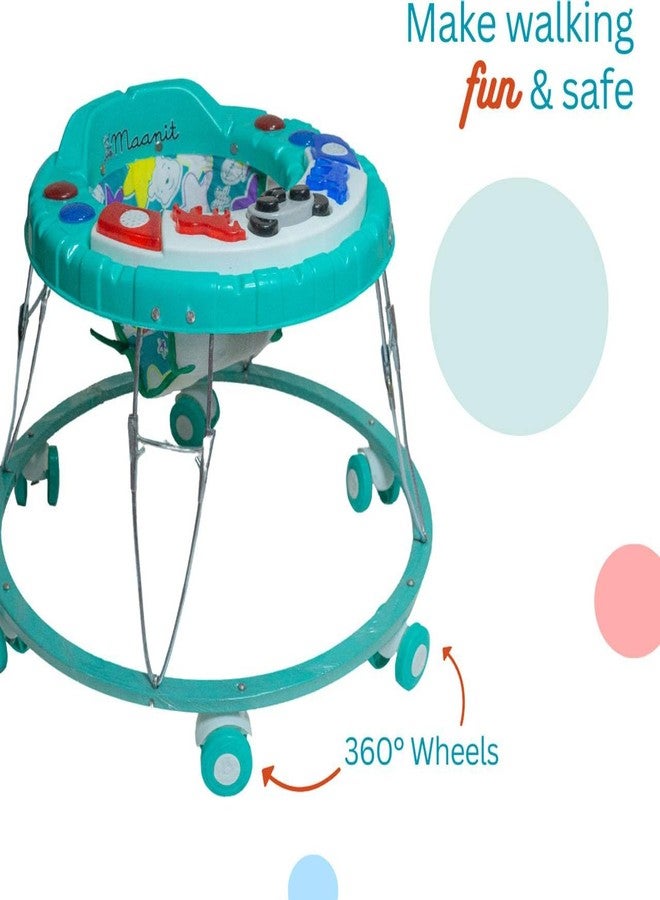 Maanit Musical Activity Walker for 6-24 Months with Cushioned Seat, 360° Rotating Wheels, 6-Wheel Adjustable Foldable Baby Walker, Walker for Toddlers (Green) - Image 2
