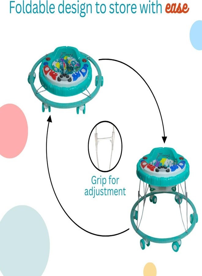 Maanit Musical Activity Walker for 6-24 Months with Cushioned Seat, 360° Rotating Wheels, 6-Wheel Adjustable Foldable Baby Walker, Walker for Toddlers (Green) - Image 5