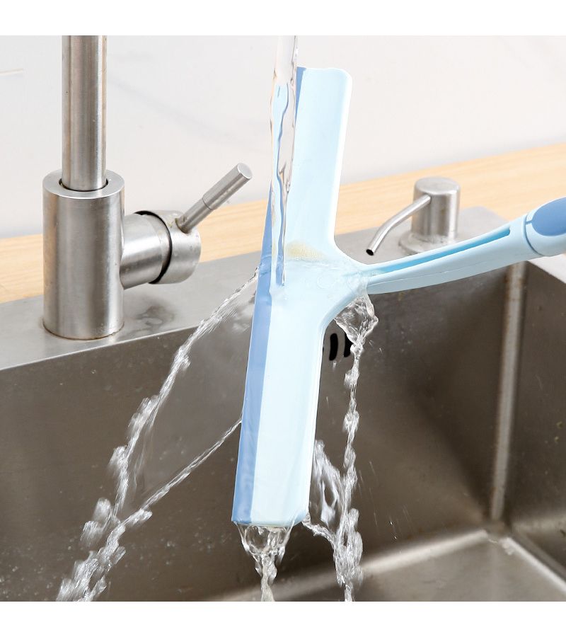 2 Pcs Long Handle Glass Scraper Set With Cleaning Cloth Blue For Windows Bathroom Countertops Mirrors Floors Squeegee - Image 4