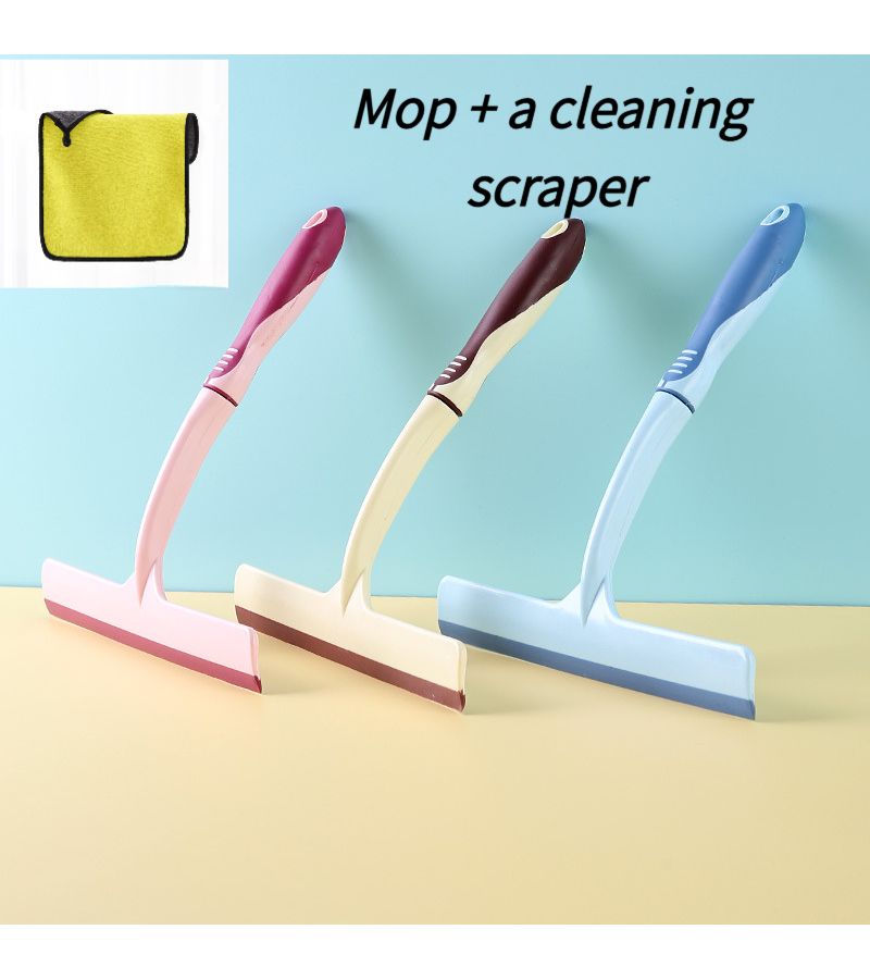 2 Pcs Long Handle Glass Scraper Set With Cleaning Cloth Blue For Windows Bathroom Countertops Mirrors Floors Squeegee - Image 1