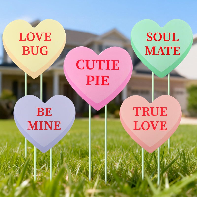 Diltik Valentineâ€™s Day Yard Signs, 10 Pack Candy Heart Lawn Decorations with Stakes, Outdoor Valentine Yard Decor for Lawn Pathway Garden Wedding Party - Image 1