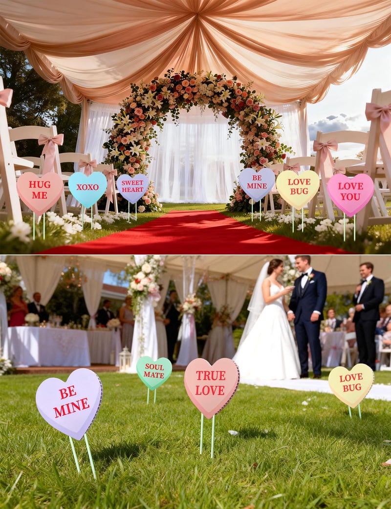 Diltik Valentineâ€™s Day Yard Signs, 10 Pack Candy Heart Lawn Decorations with Stakes, Outdoor Valentine Yard Decor for Lawn Pathway Garden Wedding Party - Image 5