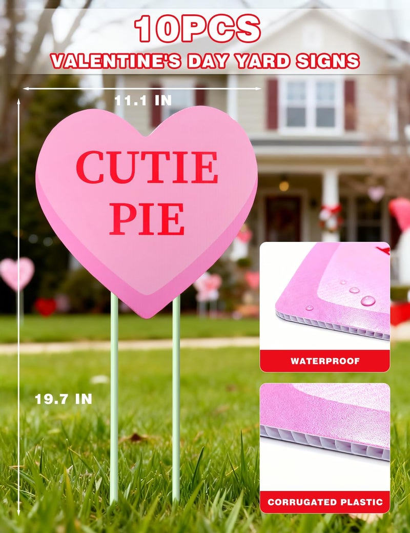 Diltik Valentineâ€™s Day Yard Signs, 10 Pack Candy Heart Lawn Decorations with Stakes, Outdoor Valentine Yard Decor for Lawn Pathway Garden Wedding Party - Image 2
