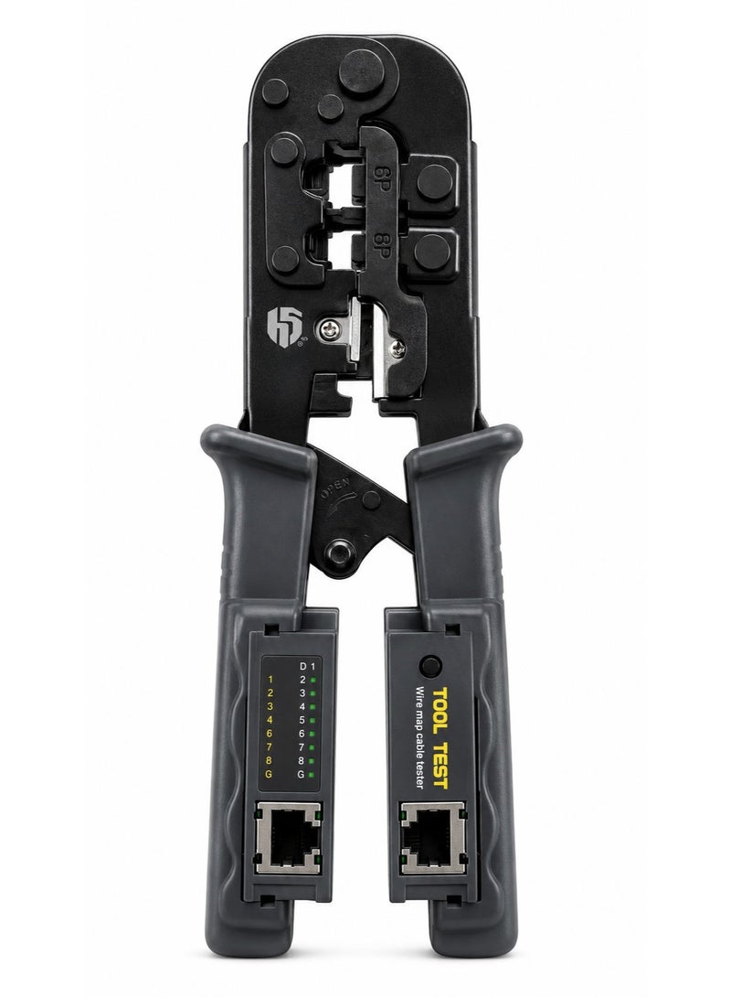 POSO HS-N5684CR Network Crimping Tool with Cable Tester – Professional 8P8C & 6P4C RJ45/RJ11 Crimper Cutter Stripper Tool - Image 2