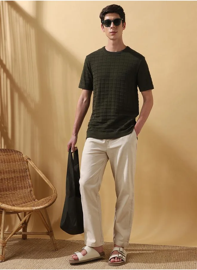 دينيس لينغو Forest Night Flat knit Textured Pattern Regular Fit T-Shirts for Men with Round Neck Neckline Half Sleeves Regular Length Upper Body Wear T-shirts Knitted Weave - Perfect for Lifestyle Occasions