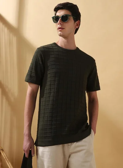 Dennis Lingo Men's Forest Night Flat Knit Textured Regular Fit T-Shirt
