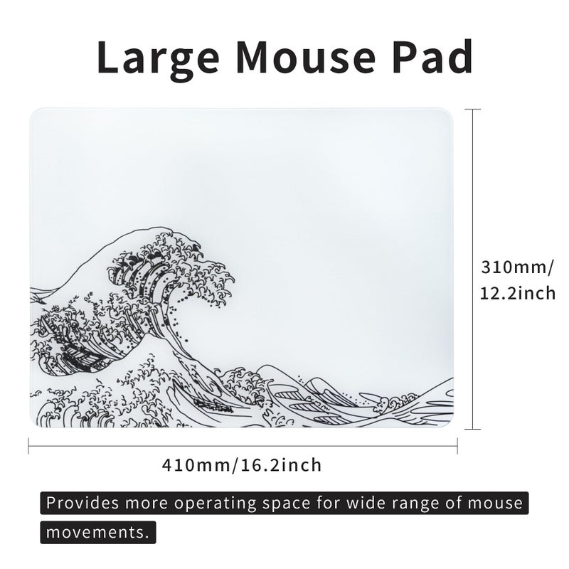 GMKWTL XVX Glass Gaming Mouse Pad, White Kanagawa Hard Mousepads for Gaming,Professional Large Mouse Mat 410mm*310mm, Special Glass Surface with Improved Precision and Speed - Image 2