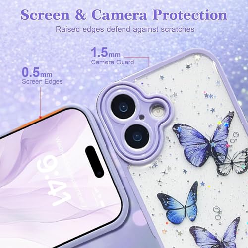 VONZEE Glitter Butterfly Back Cover Case Compatible with iPhone 17, Clear Cute Bling Sparkle Shiny Soft TPU Bumper Shockproof Women Girls Slim Protective Phone Cover for iPhone 17 6.3",Purple - Image 3