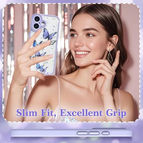 VONZEE Glitter Butterfly Back Cover Case Compatible with iPhone 17, Clear Cute Bling Sparkle Shiny Soft TPU Bumper Shockproof Women Girls Slim Protective Phone Cover for iPhone 17 6.3",Purple - Image 5