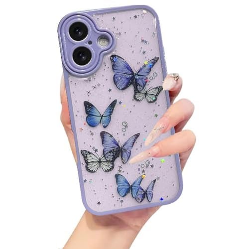 VONZEE Glitter Butterfly Back Cover Case Compatible with iPhone 17, Clear Cute Bling Sparkle Shiny Soft TPU Bumper Shockproof Women Girls Slim Protective Phone Cover for iPhone 17 6.3",Purple - Image 1