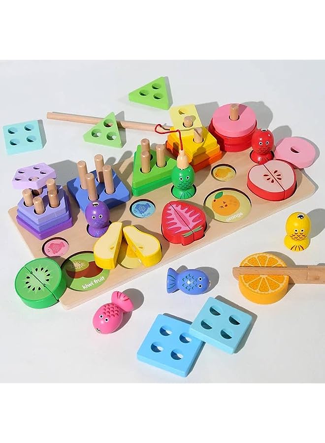 vesus puzzles 3 in 1 bee fruit toy puzzle,early learning and education toys,geometric shapes, paired fishing Montessori toys for toddlers and babies (Fruit cutting) - Image 2