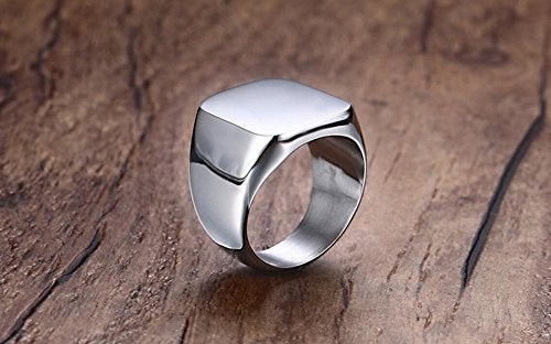 ENHONG Mens Rings Stainless Steel Square Signet Rings for Men,Silver Pinky Thumb Ring for Dad Father Jewelry Gift for Him,Men's Ring for Biker Size 11 - Image 5