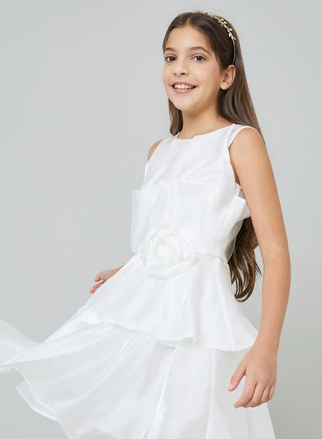 Take Two Teens Layered Dress With 3D Flower Detail